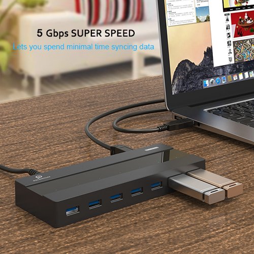 USB 3.0 Hub 7 Datenports SuperSpeed 5Gbps mit 30W Netzadapter und USB 3.0 Kabel 3.3ft USB Hub für Windows XP / Vista / 7 / 8 / 10, Mac OS, Linux und Windows Surface Pro,IdeaPad, MacBook Air, MacBook pro, MacMini, iMac, MacPro, Yoga 910, LG Gram 15 Notebooks und Mehr by POWERILLEX - 2
