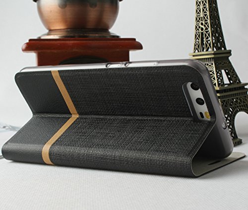 Lively Life Huawei P10 hülle – Premium Luxuriös PU lederhülle[Vollständigen Schutz] [Kreditkartenfach] Folio Flip Brieftasche Schutzhülle im Denim Pattern für Hua Wei P10(Denim-Schwarz) - 3