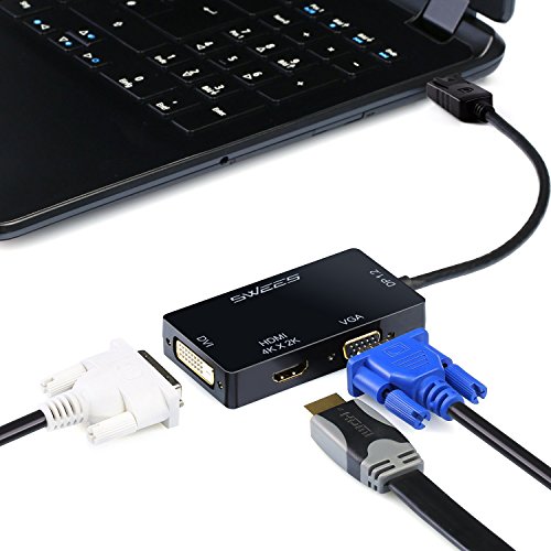 3 in 1 DisplayPort Adapter, Swees 4K x 2K 3 in 1 Displayport DP zu HDMI DVI VGA Kabel Adapter Konverter | 3840×2160 UHD / 2160p 4k (Ultra High Definition) | HDTV / 1080p (Full HD) | vergoldete Kontakte | Plug&Play | Schwarz - 6