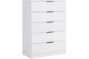 Home Source Bedroom Chest of Drawers Clothing Storage Cabinet, 5 Drawers, White