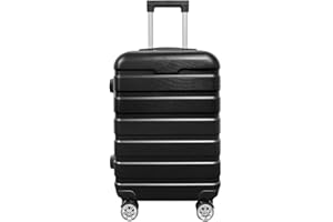 Panana 20/24/28" Modern Design Hard Shell Cabin ABS Suitcase 4 Wheel Luggage Trolley Case Lightweight (Black, 24" Medium)