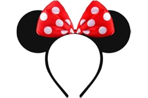 Youngly® Minnie Mouse Ears Headband – Red Bow & Polka Dot Alice Band – Girls Costume Party Accessories, Fancy Dress, Mickey Mouse Theme Birthday, Halloween