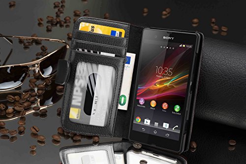 Cadorabo Sony Xperia Z Funda Estilo Libro de Cuero Sint  tico en NEGRO   XIDO Cubierta Protectora con Cierre Magn  tico y 3 Tarjeteros     Protecci  n Carcasa Caja Etui Case Cover