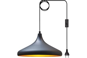 ‎BAMYUM bamyum Champion Hängelampe Schwarz Weiß mit Stecker 35 cm, Pendelleuchte mit Stecker, Hängeleuchte Metall mit 450 cm Kabel Schalter EU Stecker, Steckdosenlampe, Küchenlampe Schwarz Wei, Hängelampe
