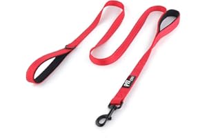 PLUTUS PET Pioneer Petcore Dog Lead 6ft Long,Traffic Padded Two Handle,Heavy Duty,Reflective Double Handles Lead for Control Safety Training,Leads for Large Dogs or Medium Dogs,Dual Handles Leashes(Red)