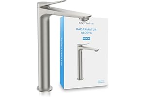 Bächlein Aldeya Bathroom Tap in Modern Design, Extra High Single Lever Mixer Tap for Countertop Washbasins with Mounting Set, Bathroom Faucet, Brushed Stainless Steel