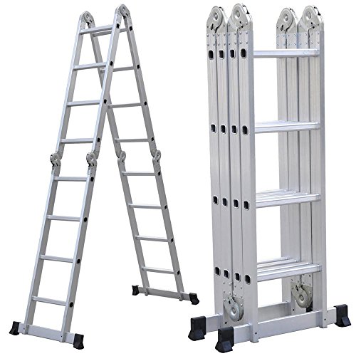 Yahee 470cm Mehrzweckleiter Anlegeleiter Klappleiter Gelenkleiter Leiter mit zwei Gerüstplattenset 6 in 1 Funktion - 5