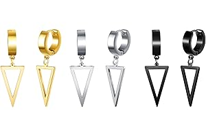 Yumilok Hommes Boucles d'oreilles en Acier Inoxydable: Hip Hop Bagues d'oreilles avec Pendentif de Triangle - Pendante d'oreille Géométrique Tendance - Bijoux Fantaisie Adolescent Décoration