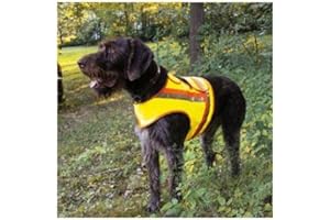 AKAH Gilet réflecteur pour chiens - Taille 4 (52 à 64 cm - 70-90 cm) - Jaune - Triple effet de signal - Sécurité pour la chasse et la circulation - Nylon, Velcro - Unisex - Adulte - Grand chien