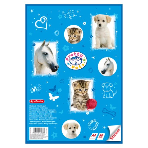 Preisvergleich Produktbild Herlitz Malblock mit Sticker-Deckblatt, A4, Pretty Pets, 5-er Pack
