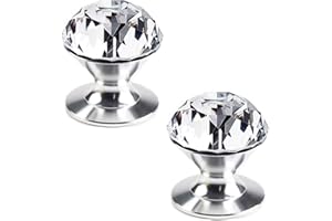 CCHHYYT 2 Stück Selbstklebende Kristallknöpfe aus Aluminium Möbelknöpfe Selbstklebender Griff zum Kleben knöpfe für Schrank Glas Schiebetür Schublade klarer Kristallgriffe Silber Schubladenknöpfe (2)