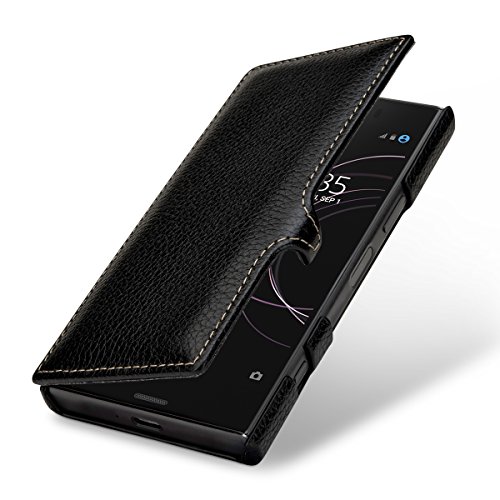 StilGut Housse en Cuir Compatible avec Sony Xperia XZ1 Compact et à Ouverture latérale, Noir avec StilGut Housse en Cuir Compatible avec Sony Xperia XZ1 Compact et à Ouverture latérale, Noir avec