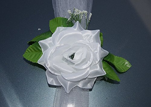 PKW Dekoration Autodekoration Girlande mit Tüll und Rosen weiss 1,70m mit Saugnäpfe - 2