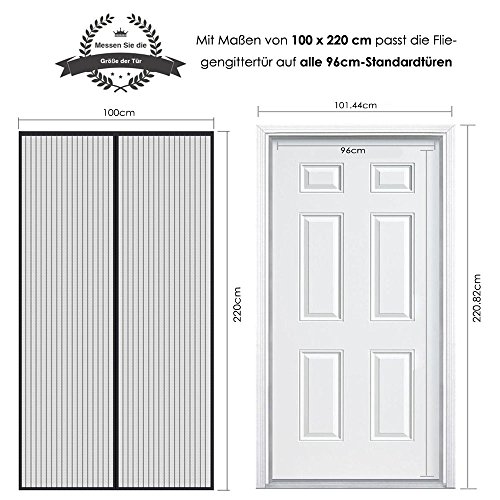 Auxent Fliegengitter Tür 100 x 220cm mit Magnetverschluss, Insektenschutz Magnetvorhang für Wohnzimmer, Balkontür, Kellertür und Terrassentür, Kinderleichte Klebemontage ohne Bohren, Schwarz - 3