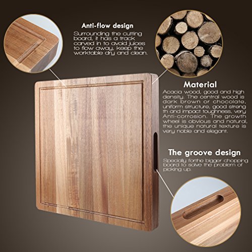 SHINY HOME® | Holz Schneidebrett und Küchenbrett | 40cm x 40cm x 3.7cm | mit umlaufender Saftrille | Holzbrett natur - 4