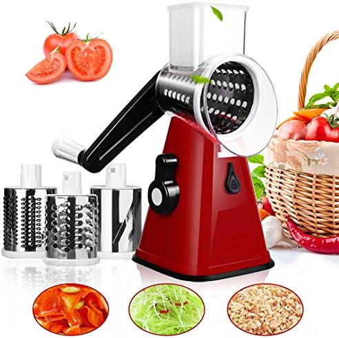 Manual Vegetable Choppers Vegetable Slicer Stainless Steel Slicer Professional Mandolin Vegetable Grater Multi-function Food Grater Fruit Cutter Food Chopper Julienne Cutter Dicer with 3 Interchangeable Round Roller Stainless Steel Blade