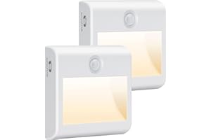 Pupow Veilleuse LED Pile [Lot de 2], avec Détecteur Mouvement, AUTO/ON/OFF, Enfant 4000K Blanc Natural, Lampe Placard Adhésive pour Couloir, Escalier, Cuisine, Penderie, Armoire, (LD064-WH)