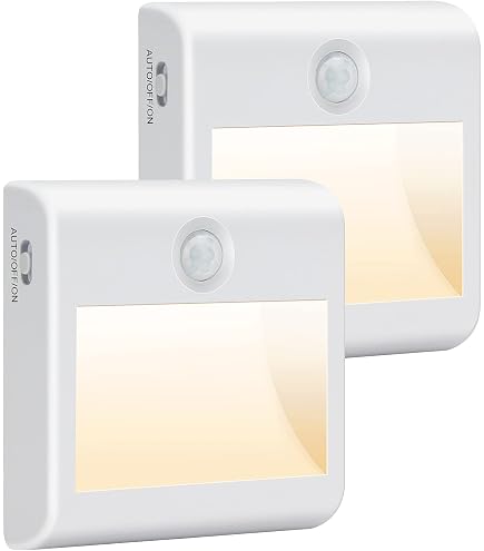 HOTUT Luce Notturna, Luci LED con Sensore di Movimento Interno, Lampada LED Ricaricabile USB con Base Magnetica, ON/OFF/AUTO, Luce Armadio per Camere da Letto, Cucine, Corridoio, Bianco Caldo