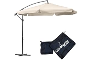 LEHMANN Aluminiowy parasol przeciwsłoneczny, Ø 300 cm, ze stojakiem, duży parasol ogrodowy z korbą, regulowany parasol na korbę, ochrona przed słońcem, ochrona przed promieniowaniem UV, wodoszczelny