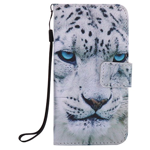 Feeltech Samsung Galaxy S5 Hülle PU-Leder und Brieftasche Bunte Muster Fall mit Magnetverschluss, Hybrid-Kickstand mit Stand-Funktion, schlagen Sie schützende weiche TPU Stoßstangenabdeckung und Kreditkartenhalter für Samsung Galaxy S5 Handgelenk Bügel-Buch-Art-Geldbeutel-Tasche mit 2 In 1 Berühren Sie Stift – White leopard - 2