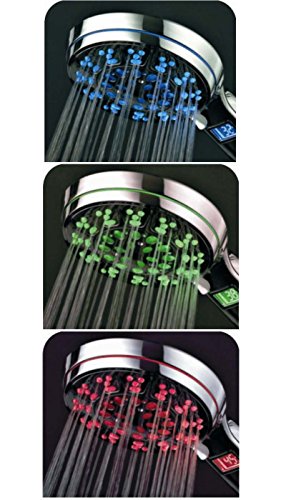Led Handbrause Duschkopf Brause Duschbrause Handdusche Kopfbrause Farbwechsel mit 5 Strahlarten und LCD Temperatur Anzeige 3 verschiedene Farben - 4