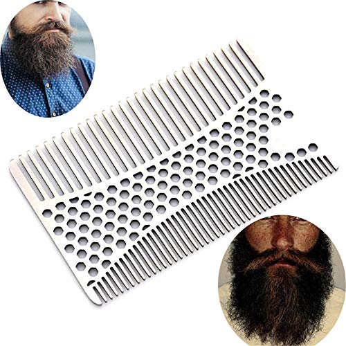 Beard Comb Multifunction Stainless Steel EDC Credit Card Size Comb Wallet Pocket Comb with Anti-Static for Grooming & Combing Hair, Beards and Mustaches