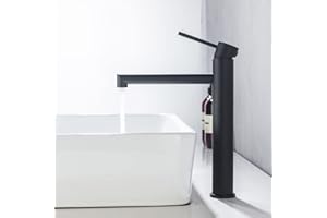 ONECE Waschtischarmatur Hoch, Wasserhahn Bad Schwarz Armatur für Aufsatzwaschbecken, Hohe Waschbeckenarmatur mit Abnehmbarer Bubbler, Modernes Design Badarmatur mit Auslauf Höhe 204 mm