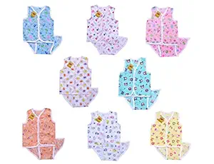 Fareto New Born Baby Unisex Jhabla Set with Single Layer Matching Cloth Diapers/Vest Set with Indian Style Tying Langots/Nappy Set of 8(8 Jhablas & 8 Nappies)(0-6 Months,Size L-12 Inchs, B-10 Inchs)