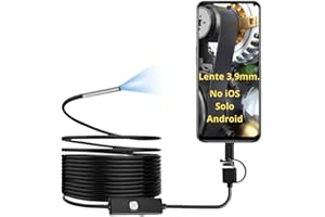 GENÉRICO Telecamera di ispezione endoscopica 3in1, videoscopio con obiettivo da 3,9 mm, telecamera HD 1280*720P, 6 luci LED, cavo semirigido da 1,5 ml, impermeabile IP67, compatibile con Android, PC (non iOS)