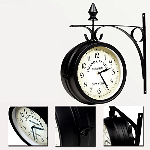 vidaXL Zweiseitige Wanduhr RETRO Look GRAND CENTRAL Bahnhofsuhr Antik Stil Uhr 30010 - 5