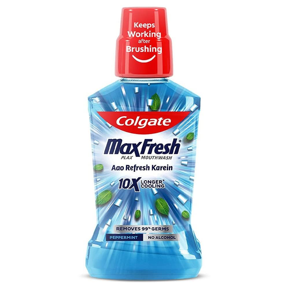 Colgate Maxfresh Plax Antibacterial Mouthwash, 24/7 Fresh Breath, Alcohol Free Mouth Wash Liquid for Bad Breath - 500ml Peppe