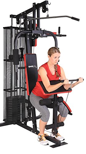 SportPlus Kraftstation/Homegym mit Gewichtsverstellung von 4,5 bis 55 kg, hochwertiges Seilrollensystem mit Kugellagern, inkl. Brustpresse Lat-Zug, Beincurl- und Armcurleinheit - 8