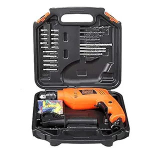 BLACK+DECKER HD555KA50 550W 13mm Variable Speed Reversible Impact Drill Kit with 50 Accessories Kitbox for Home and Professional Use