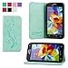 Price comparison product image COOVY® Cover for Samsung Galaxy S5 SM-G900F SM-G901F Neo SM-G903F case, wallet, card holder, magnet closure, standing function + screen protector | Design Flower | colour green