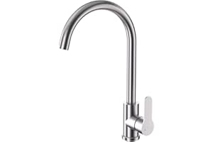 DETBOM Grifo de Cocina de Acero Inoxidable, Grifos Cocina Fregadero Cepillado Giratorio 360°, Grifo de Fregadero Monomando, Grifo de Cocina con Caño de Altura 257mm