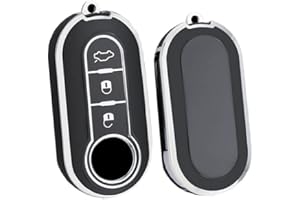 HIBEYO Klappschlüssel Autoschlüssel Hülle passt für FIAT Schlüsselhülle Silikon Schutzhülle für FIAT 500 Panda Grande Punto Delta Bravo Sedici Schlüsseletui Schlüsselanhänger 3Tasten-Silber Schwarz