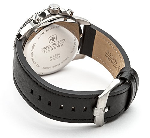 Swiss Military Men's Quartz Watch with Black Dial Chronograph Display and Black Leather Strap 6-4224.04.007