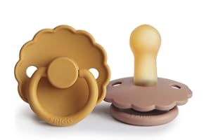 FRIGG Daisy látex chupete 2-Pack | Chupete de goma natural | Fabricado en Dinamarca | Sin BPA | Tetina simétrica tipo cereza | (Honey Gold/Rose Gold, Talla 2 (6-18 Meses))