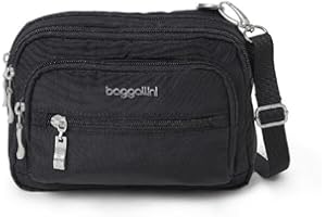 Baggallini Triple Zip Mini Messenger Bag, Black (Black)