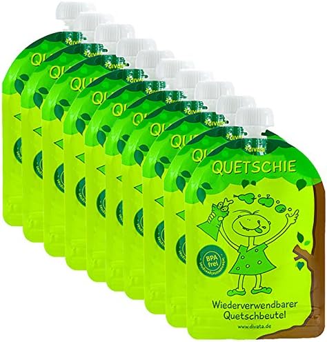 divata Reusable Food Pouch (10 Pack). BPA free, easy to fill and clean, no Leaking. To fill with homemade Food & Smoothies for Babies, Toddlers and Adults on the Go