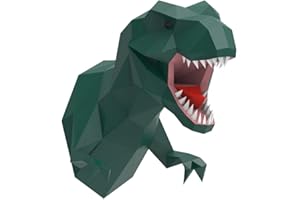 ENDARK T-Rex Papercraft 3D DIY Tête de Dinosaure Murale - Trophee Dinosaure Origami - T rex Papercraft Papier (Vert)