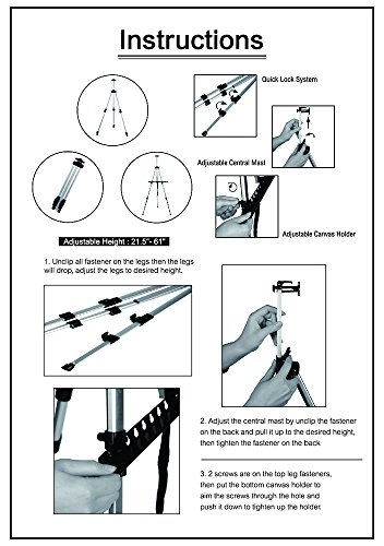 CONDA Aluminium Staffelei – Staffelei Atelierstaffelei Verstellbare Höhe- 155cm beinhalten schwarze Tragetasche - 6