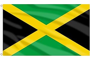AhfuLife Jamaica Flags 5ft x 3ft, 1pcs Large Jamaican National Flags - Double Side with Brass Eyelets for August Decor Culture Day National Heroes' Day Black History Month Decorations