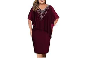 ZEIAYUAS Elegant Dress for Women UK Sale Clearance Plus Size Sequin Chiffon Dresses Party Evening Clubwear Midi Dress Elegant Sexy Casual Dress Cocktail Lace Half Sleeve Summer Dresses Wedding Guest Outfit