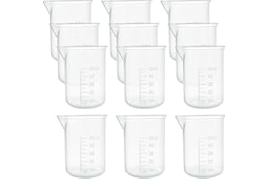 FSSTUD 12 Pcs 50ml Transparent Lab Measuring Beakers Plastic Beaker Cups Small Clear Graduated Beakers Epoxy Resin Mixing Cups Liquid Container Beakers for Science Experiment