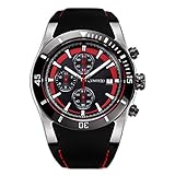 Comtex Herren Armbanduhr Chronograph Quarz mit Schwarz Silikon Armband S6211G Rot