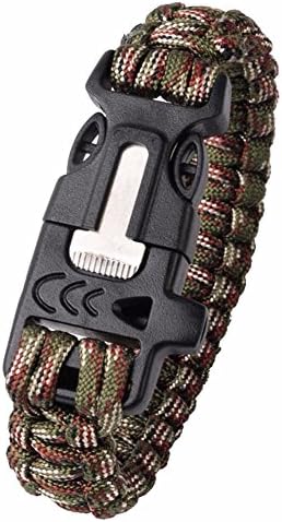 JIASTONE Outdoor Survival Kit Paracord Bracelet Multifunctional Flint Fire Starter Scraper Whistle for Hiking Camping Emergency