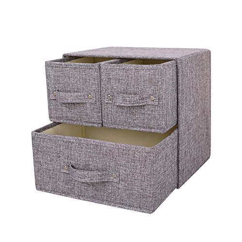 YINGGG tela cajón Torre unidad de almacenamiento organizador caja de almacenaje para ropa, sujetador, ropa interior, calcetines, cuello lazos, bufandas, Gris, 1 big + 2 small drawers