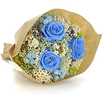 Bouquet Momenti Sanremo Fleurs Séchées De La Riviera Dei Fiori Avec Trois Roses Stabilisées Blue