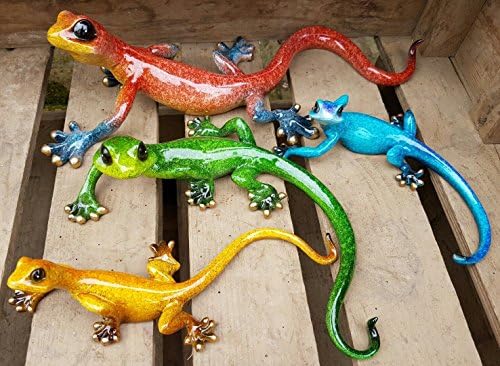 resin set 3 geckos lizards high end wall fixable large med small garden home gift idea stunning